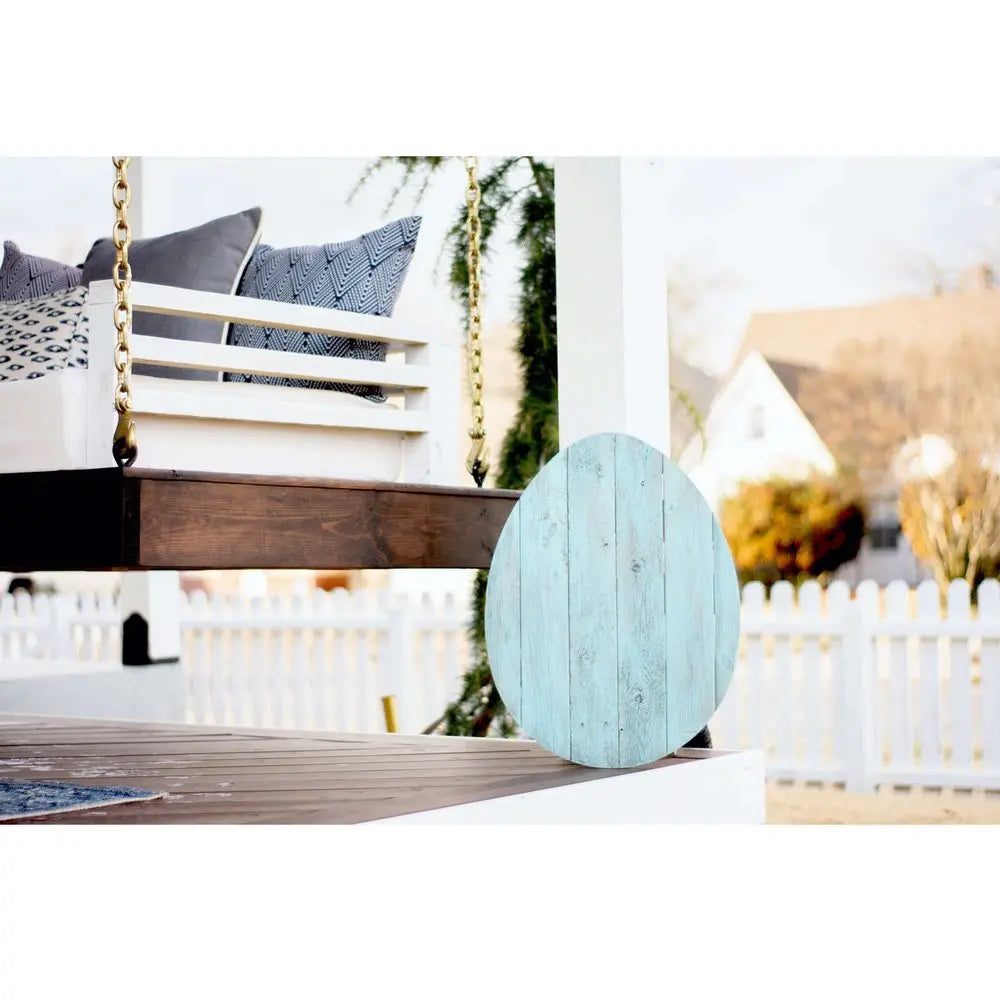 24" Rustic Farmhouse Turquoise Wood Large Egg - NOBLE HOME INTERIORS