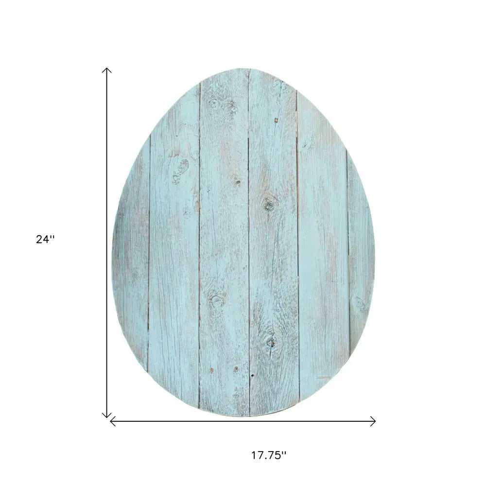 24" Rustic Farmhouse Turquoise Wood Large Egg - NOBLE HOME INTERIORS
