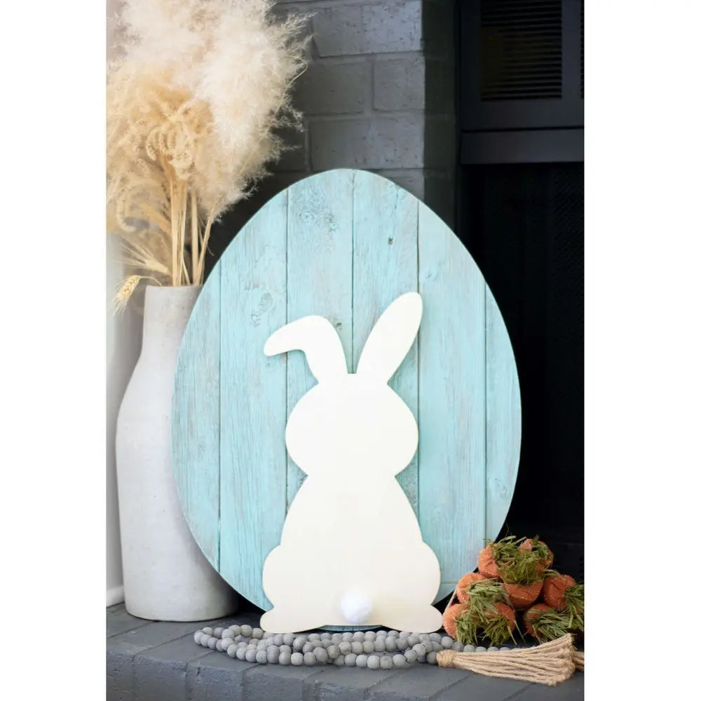 24" Rustic Farmhouse Turquoise Wood Large Egg - NOBLE HOME INTERIORS