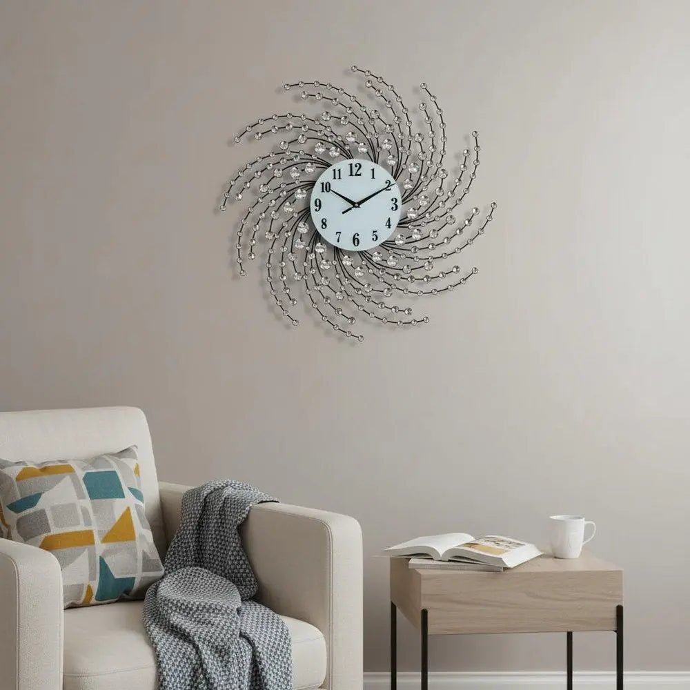 24" Silver And White Metal Silent Analog Novelty Wall Clock HomeRoots