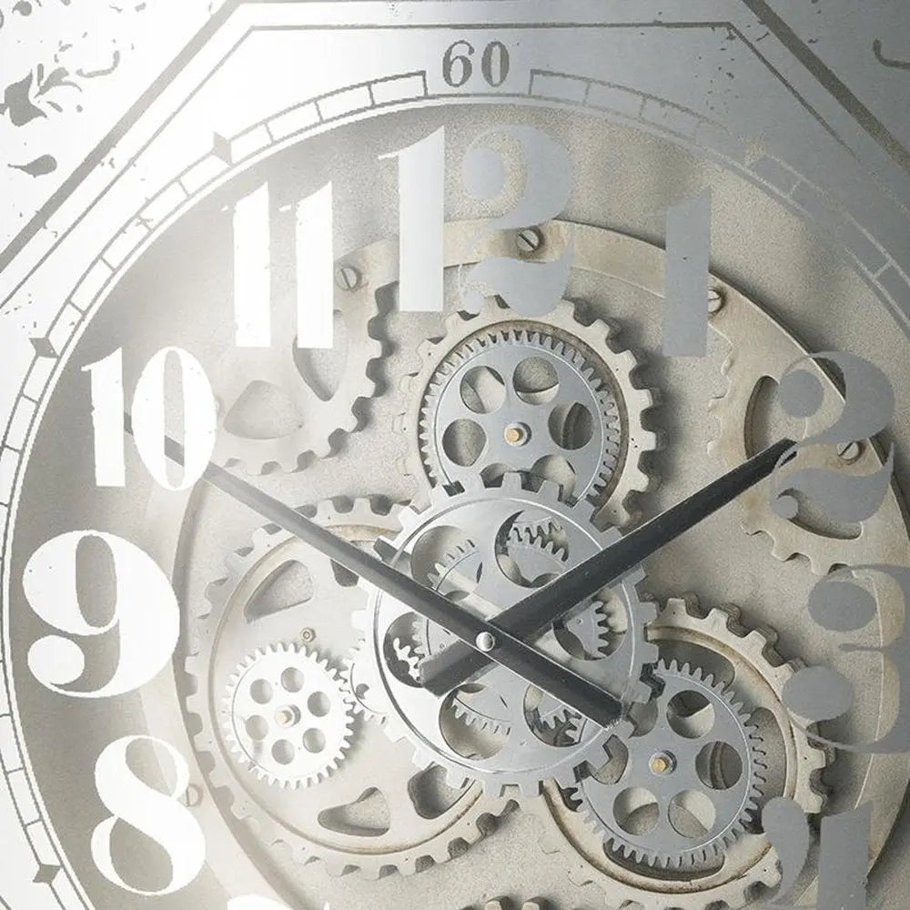 24" Square Gold and Silver Wood and Mirror Exposed Gear Wall Clock - NOBLE HOME INTERIORS