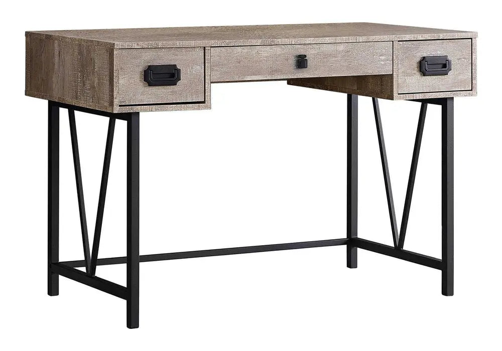 24" Taupe and Black Computer Desk With Three Drawers - NOBLE HOME INTERIORS