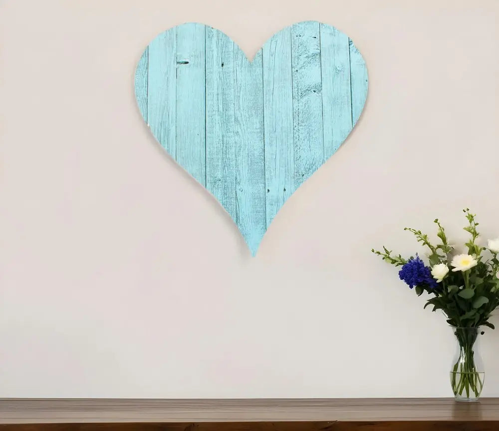24" Turquoise Reclaimed Wood Heart Wall Decor - NOBLE HOME INTERIORS