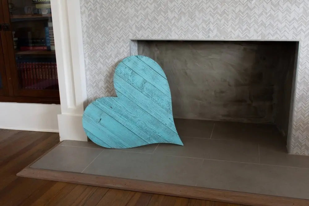 24" Turquoise Reclaimed Wood Heart Wall Decor - NOBLE HOME INTERIORS