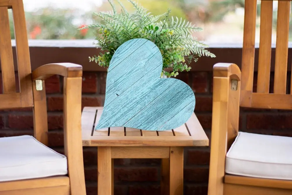 24" Turquoise Reclaimed Wood Heart Wall Decor - NOBLE HOME INTERIORS