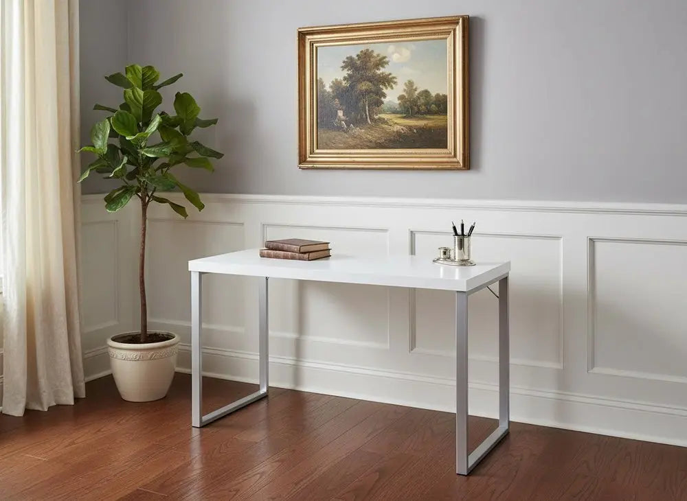 24" White and Silver Computer Desk - NOBLE HOME INTERIORS