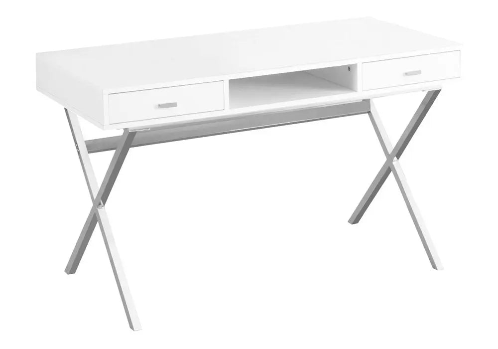 24" White and Silver Computer Desk With Two Drawers - NOBLE HOME INTERIORS