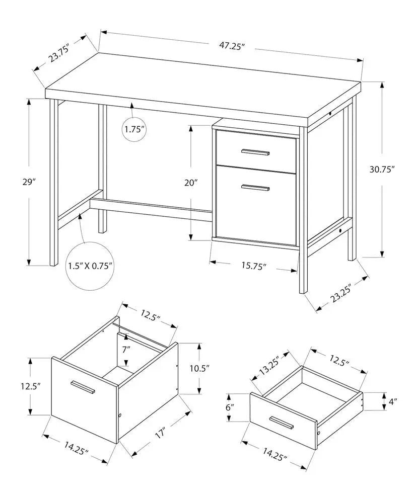 24" White and Silver Computer Desk With Two Drawers - NOBLE HOME INTERIORS