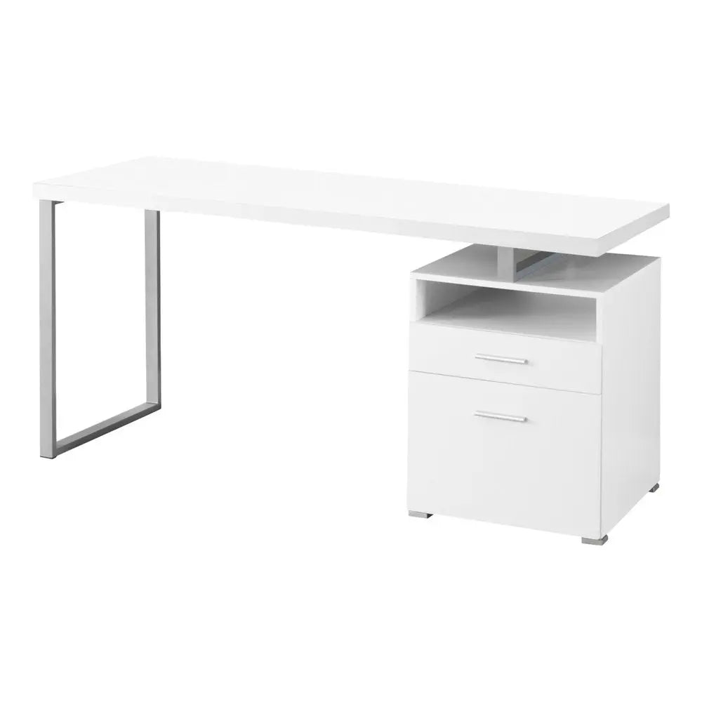 24" White and Silver Computer Desk With Two Drawers - NOBLE HOME INTERIORS