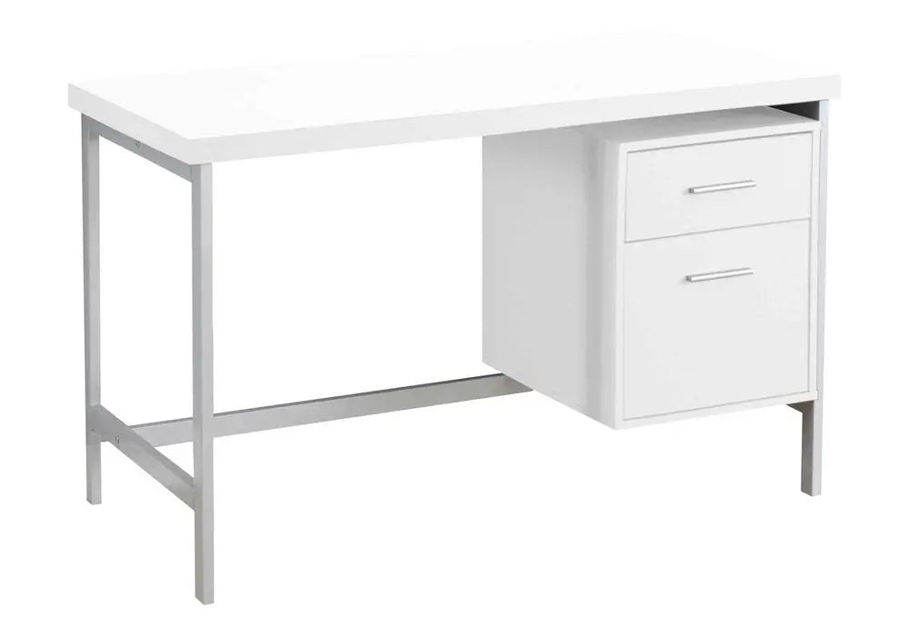 24" White and Silver Computer Desk With Two Drawers - NOBLE HOME INTERIORS