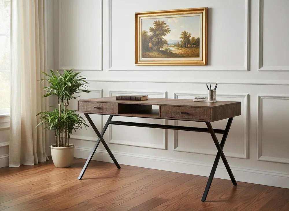 24" White and Silver Computer Desk With Two Drawers - NOBLE HOME INTERIORS