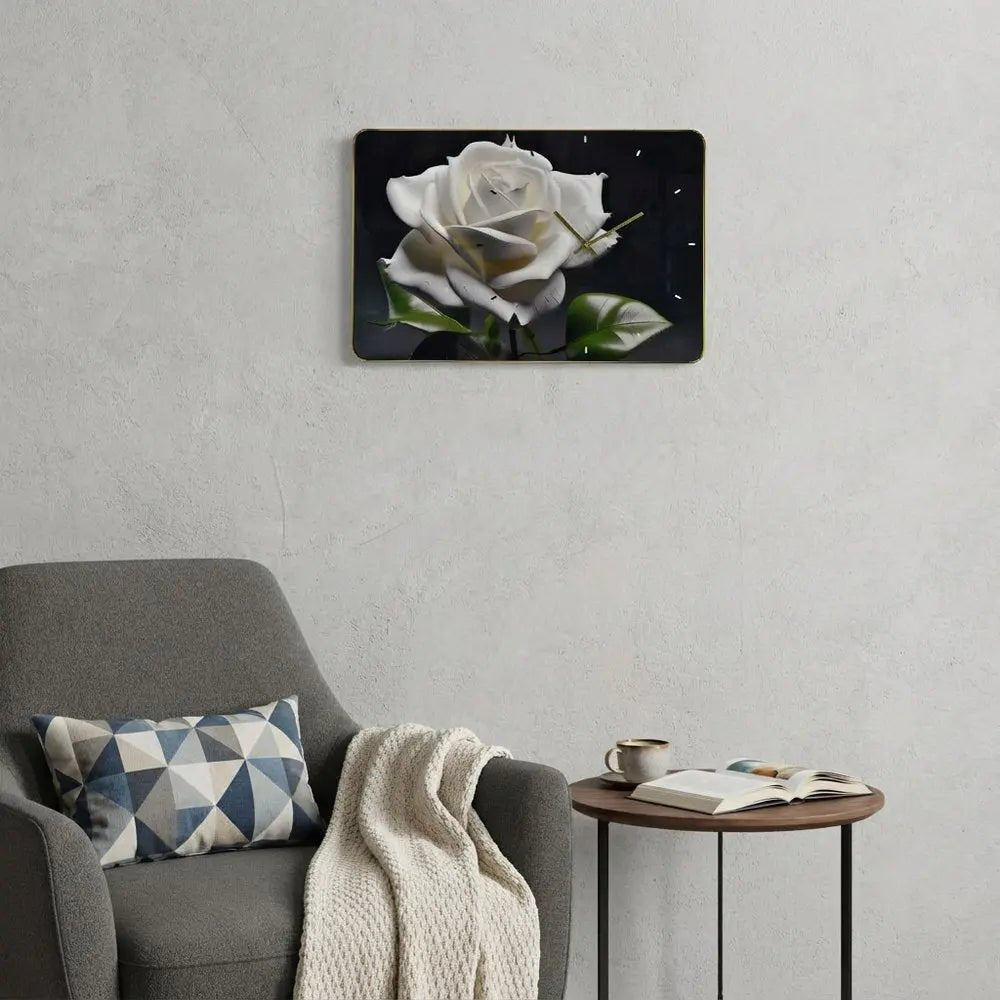 24" White Black And Green Solid Wood and Acrylic Silent Roses Floral Wall Clock HomeRoots