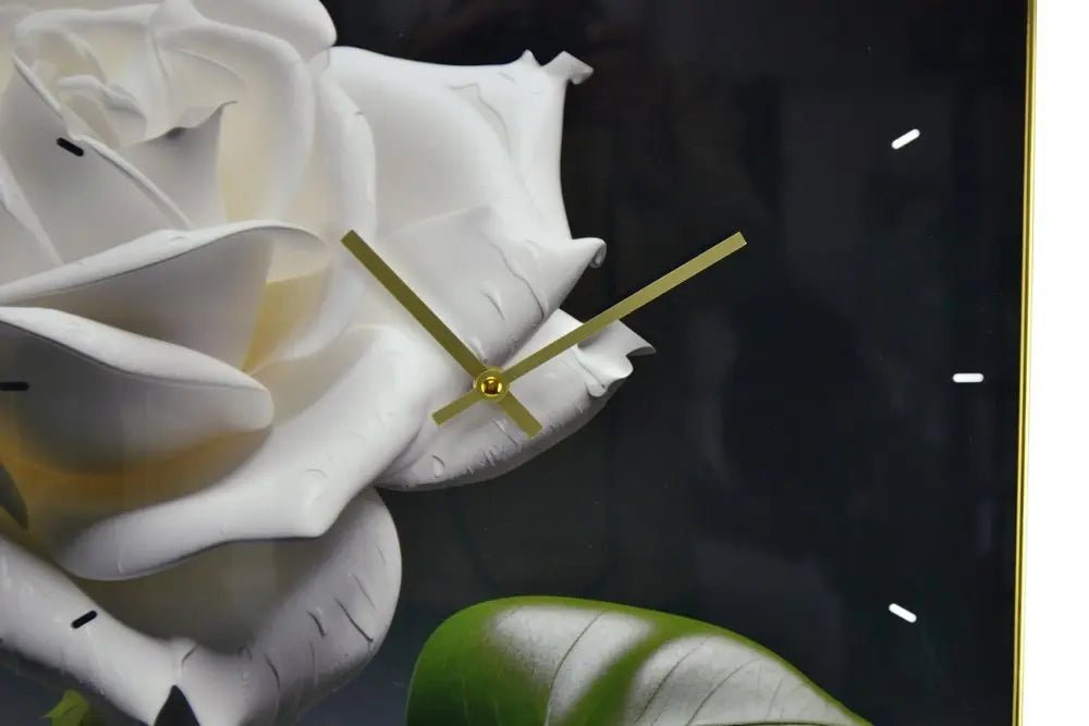 24" White Black And Green Solid Wood and Acrylic Silent Roses Floral Wall Clock HomeRoots