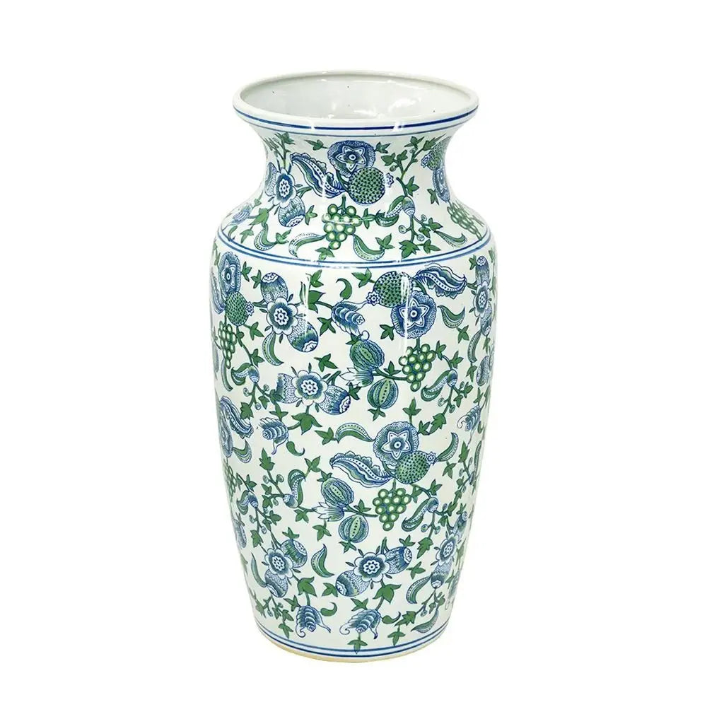 24" White Blue And Green And White Chinoiserie Porcelain Table Vase - NOBLE HOME INTERIORS