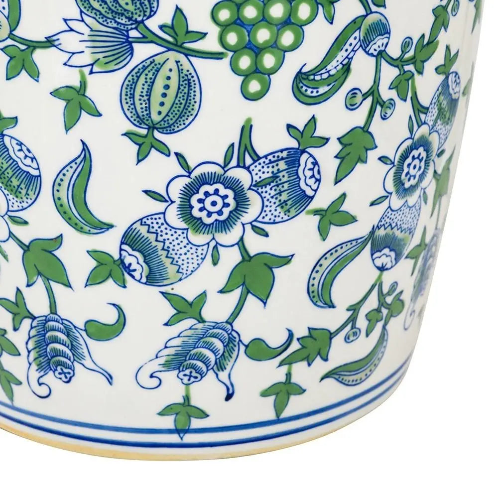 24" White Blue And Green And White Chinoiserie Porcelain Table Vase - NOBLE HOME INTERIORS