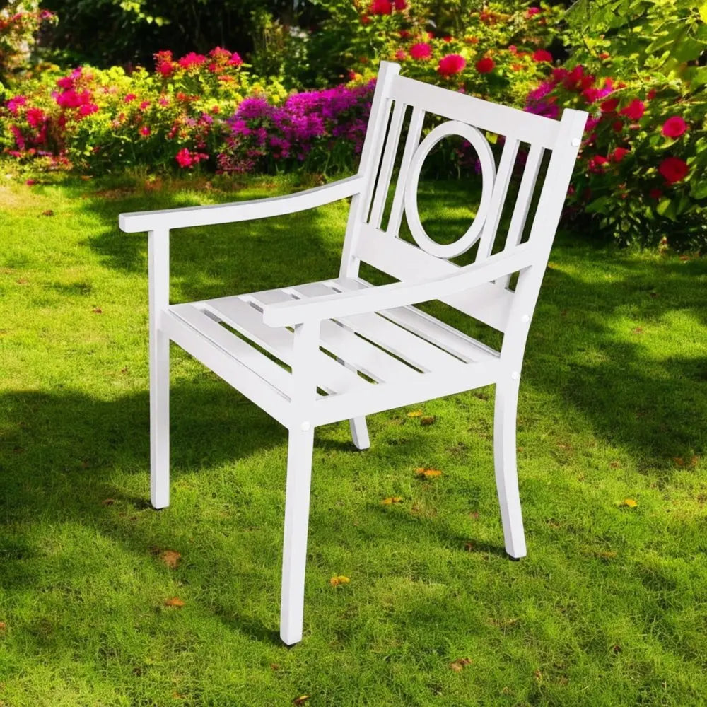 24" White Steel Geo Back Outdoor Arm Chair - NOBLE HOME INTERIORS
