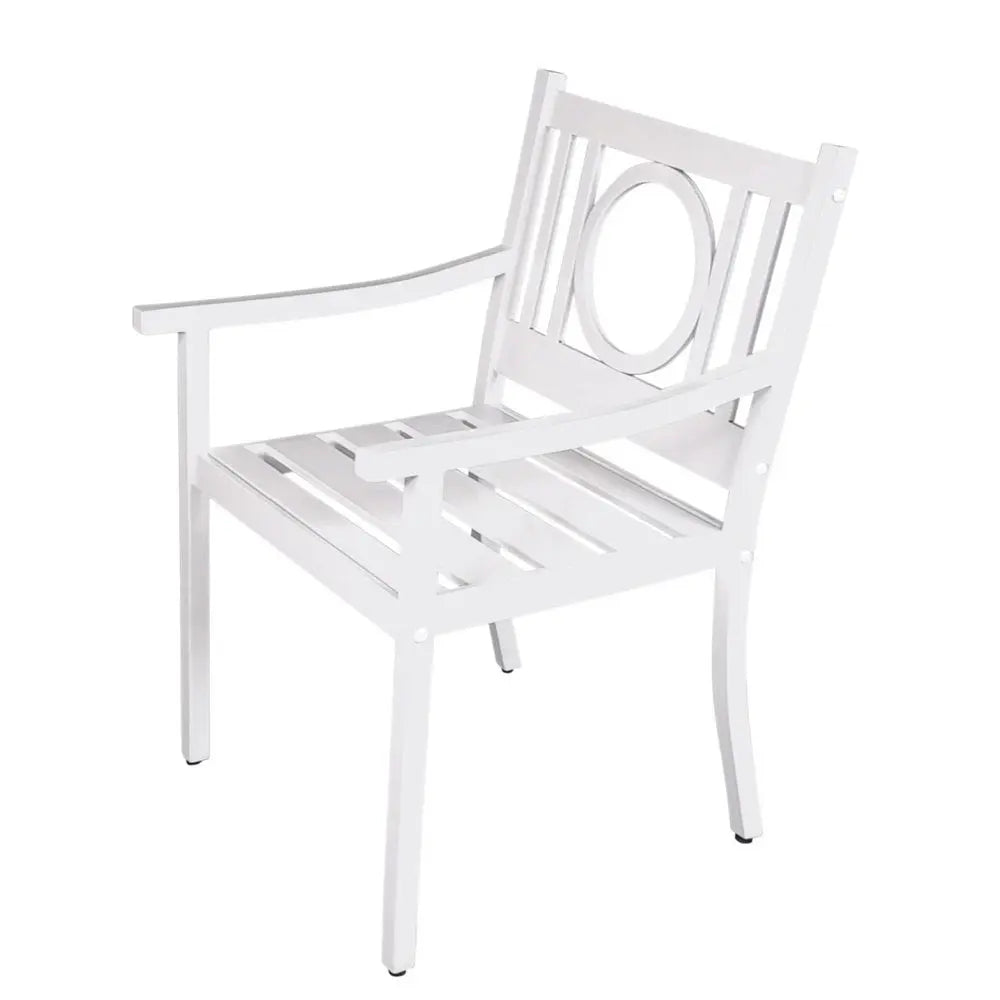 24" White Steel Geo Back Outdoor Arm Chair - NOBLE HOME INTERIORS