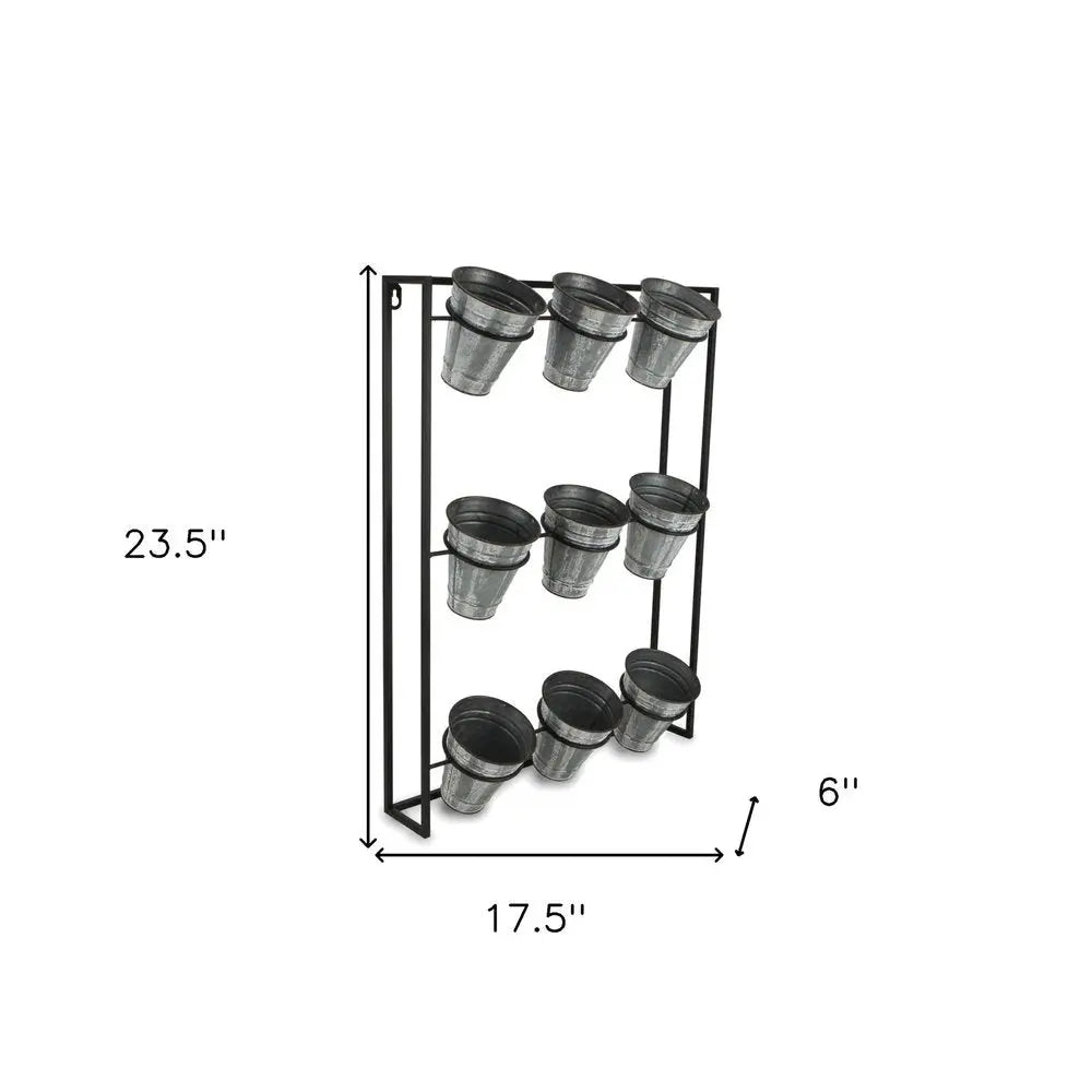 24" X 18" Black And Silver Metal Rectangular Wall Planter HomeRoots