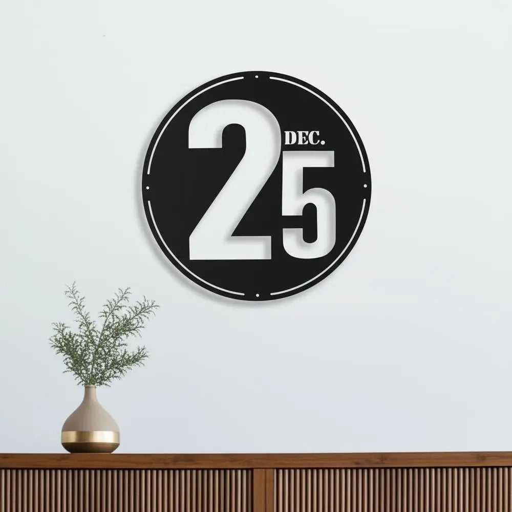 24" X 24" Black Christmas Dec 25th Iron Circle Hanging Wall Decor - NOBLE HOME INTERIORS