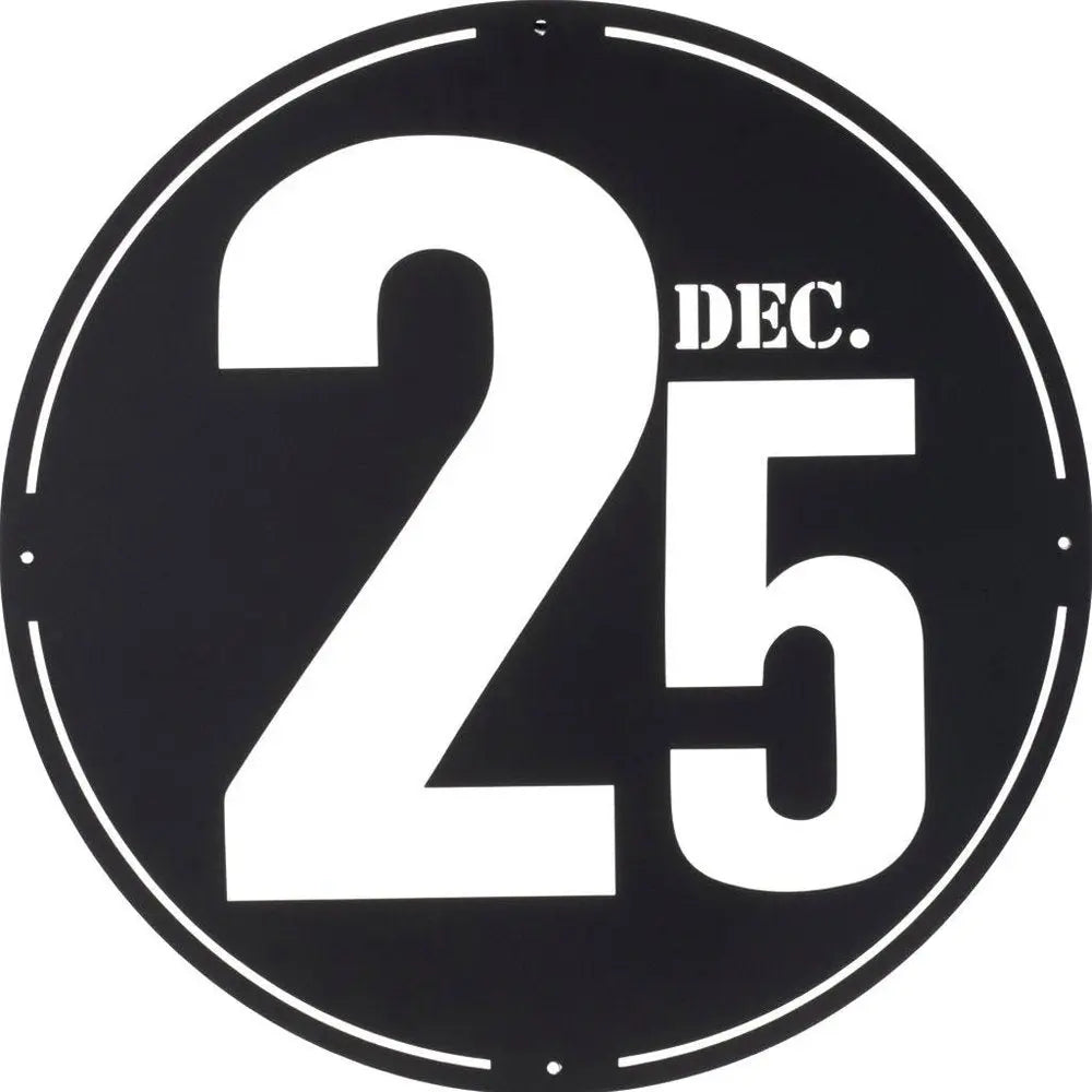 24" X 24" Black Christmas Dec 25th Iron Circle Hanging Wall Decor - NOBLE HOME INTERIORS