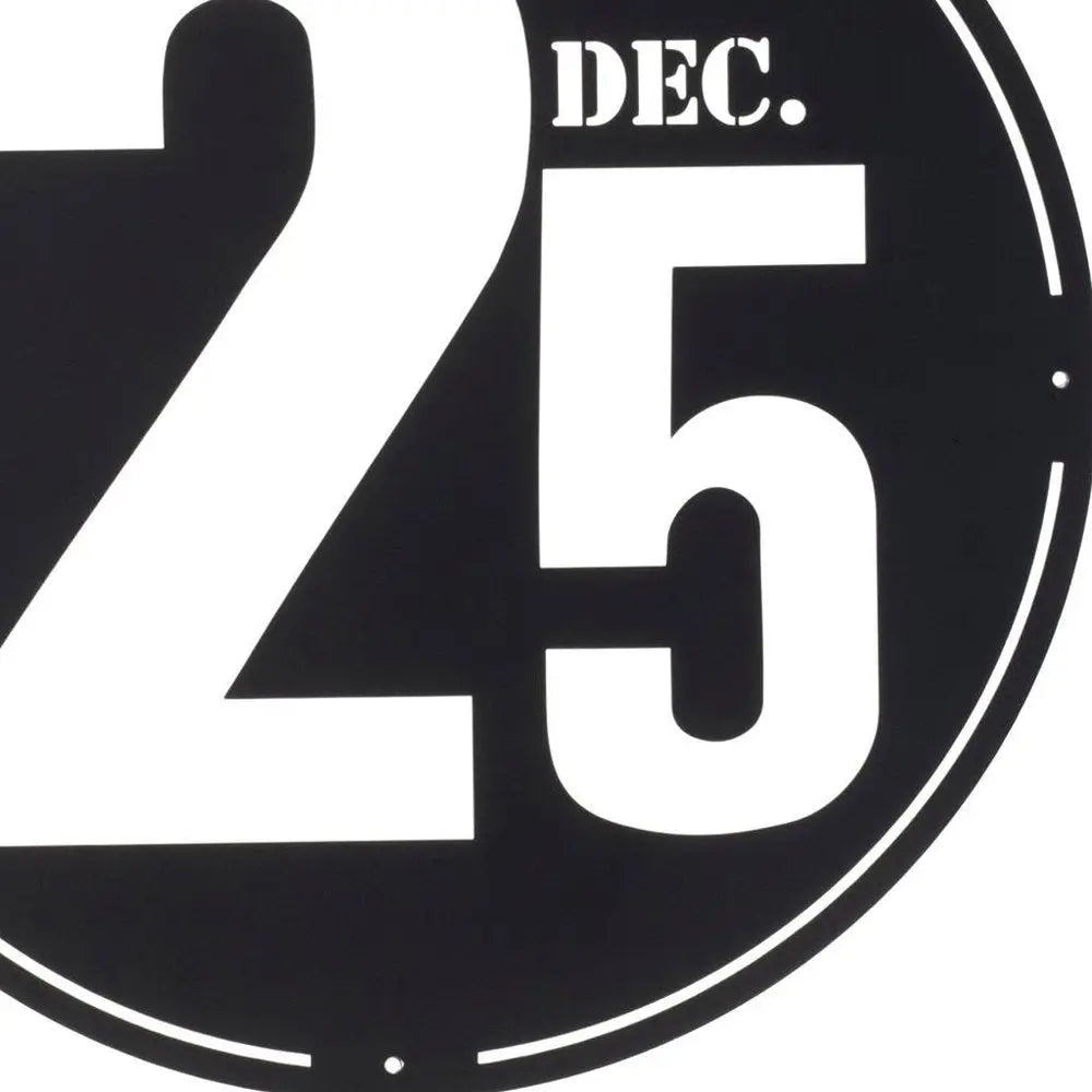24" X 24" Black Christmas Dec 25th Iron Circle Hanging Wall Decor - NOBLE HOME INTERIORS