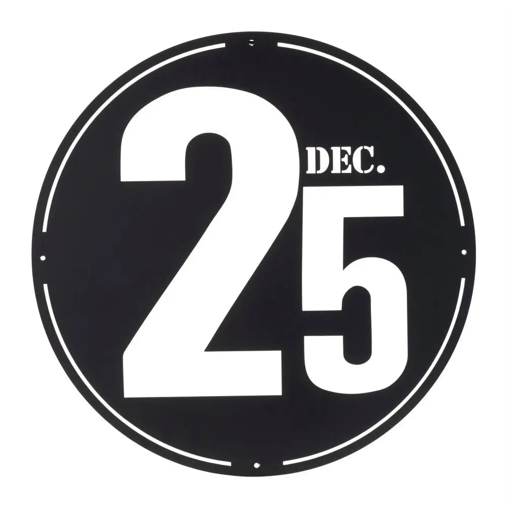 24" X 24" Black Christmas Dec 25th Iron Circle Hanging Wall Decor - NOBLE HOME INTERIORS