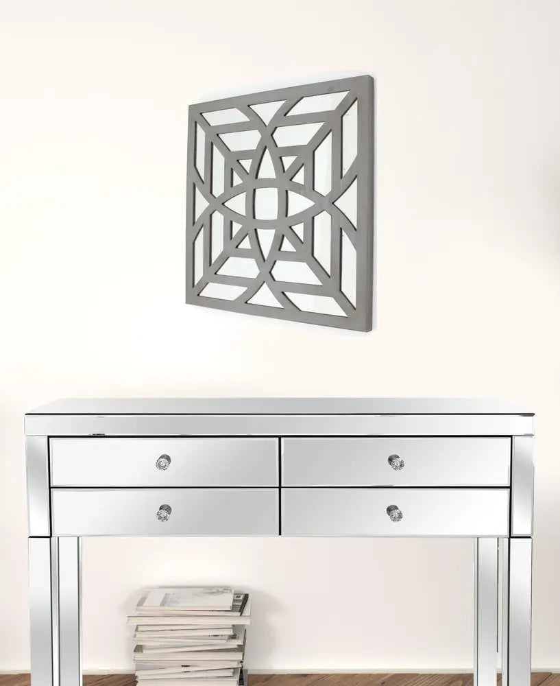 24" X 24" X 1" Blue Mirrored Square Wooden Wall Decor - NOBLE HOME INTERIORS