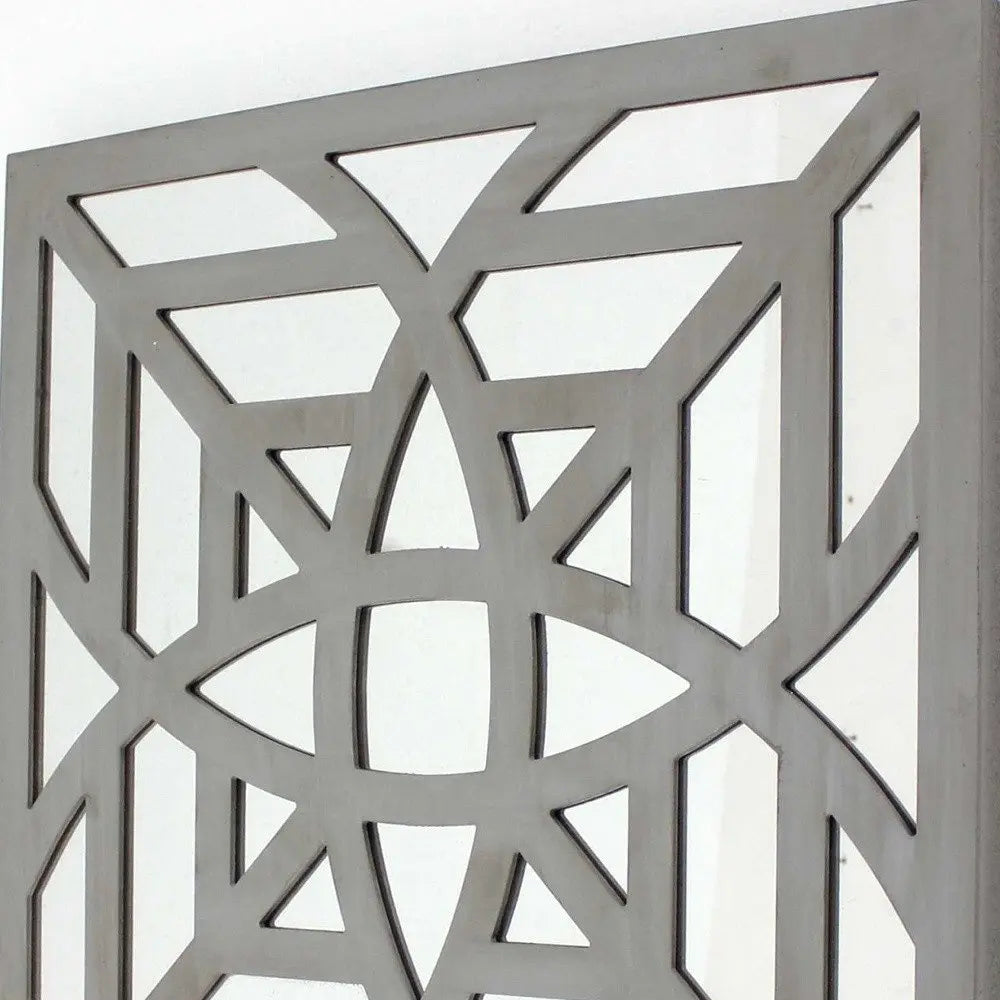 24" X 24" X 1" Blue Mirrored Square Wooden Wall Decor - NOBLE HOME INTERIORS