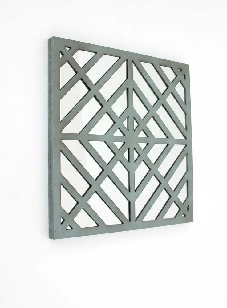 24" X 24" X 1" Blue Mirrored Square Wooden Wall Decor - NOBLE HOME INTERIORS