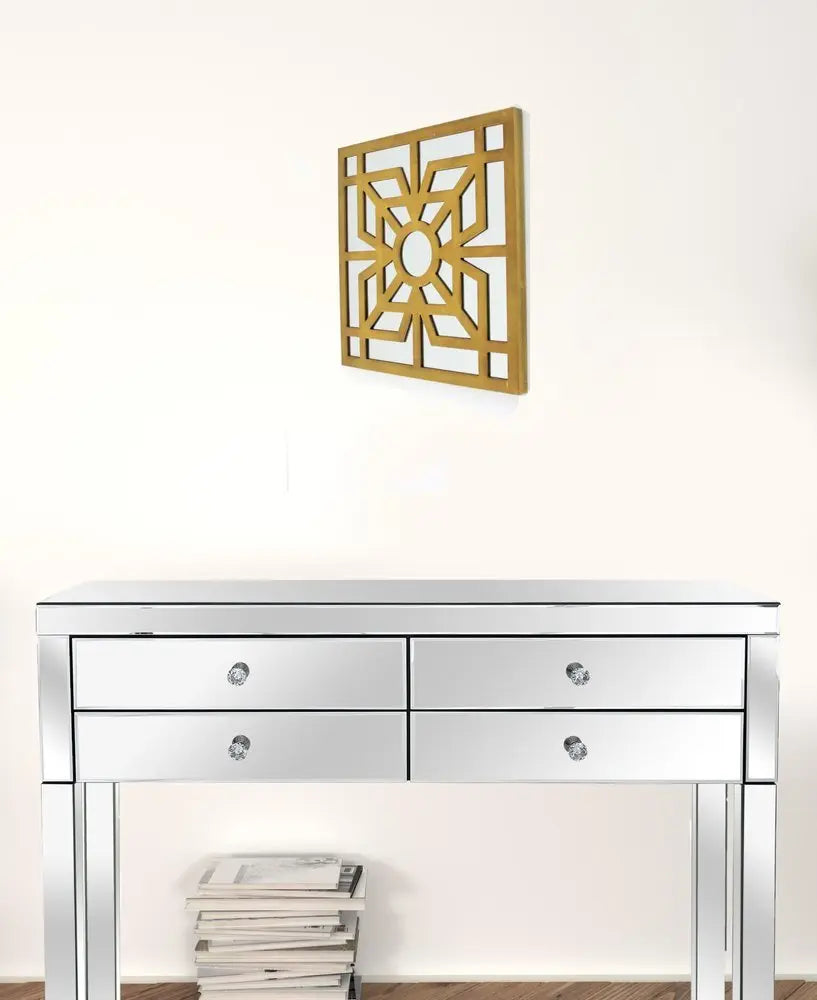 24" X 24" X 1" Blue Mirrored Square Wooden Wall Decor - NOBLE HOME INTERIORS