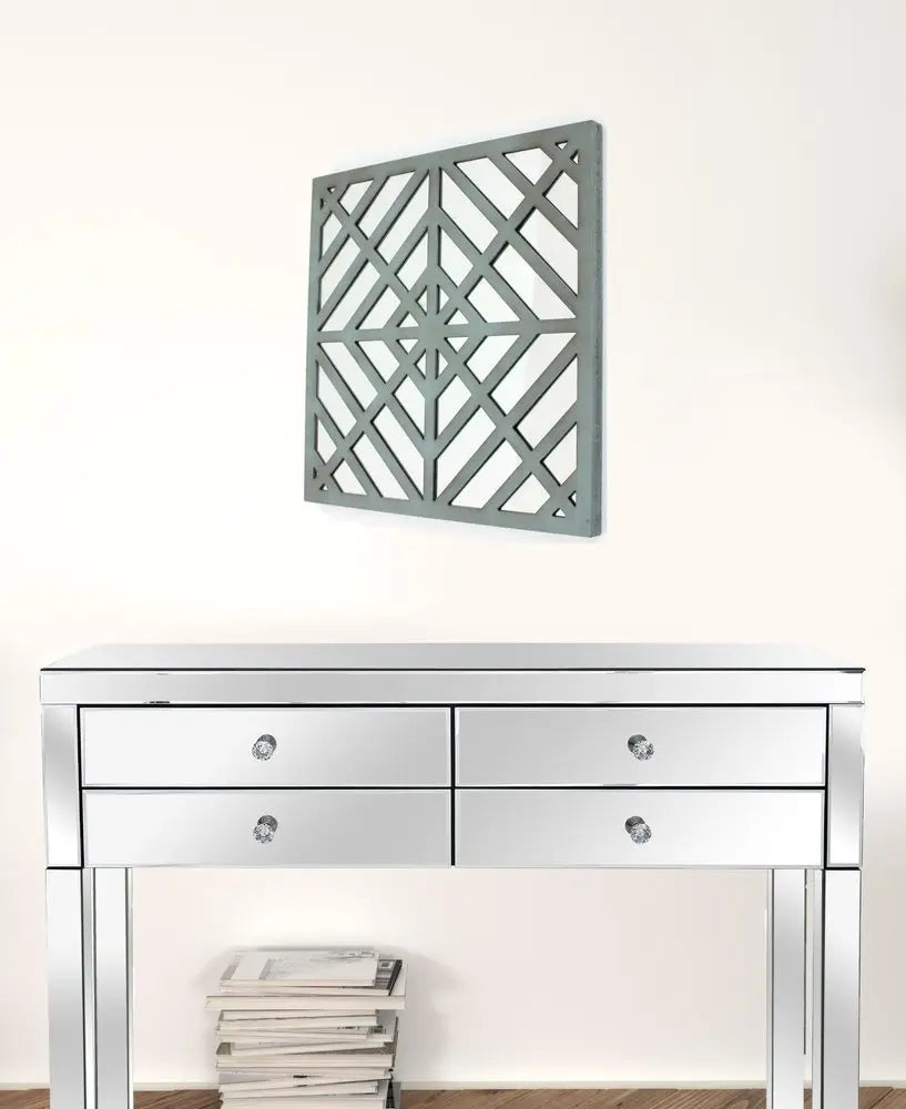 24" X 24" X 1" Blue Mirrored Square Wooden Wall Decor - NOBLE HOME INTERIORS