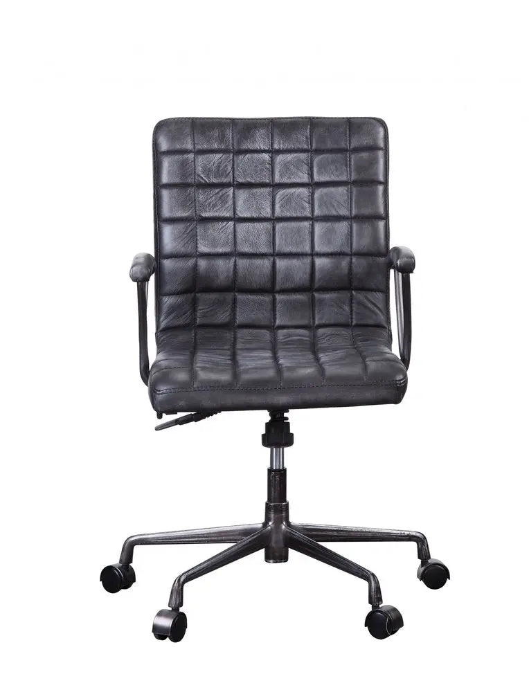 24" X 25" X 36" Vintage Black Top Grain Leather Aluminum Metal Upholstered (Seat) Casters Engineered Wood Executive Office Chair HomeRoots