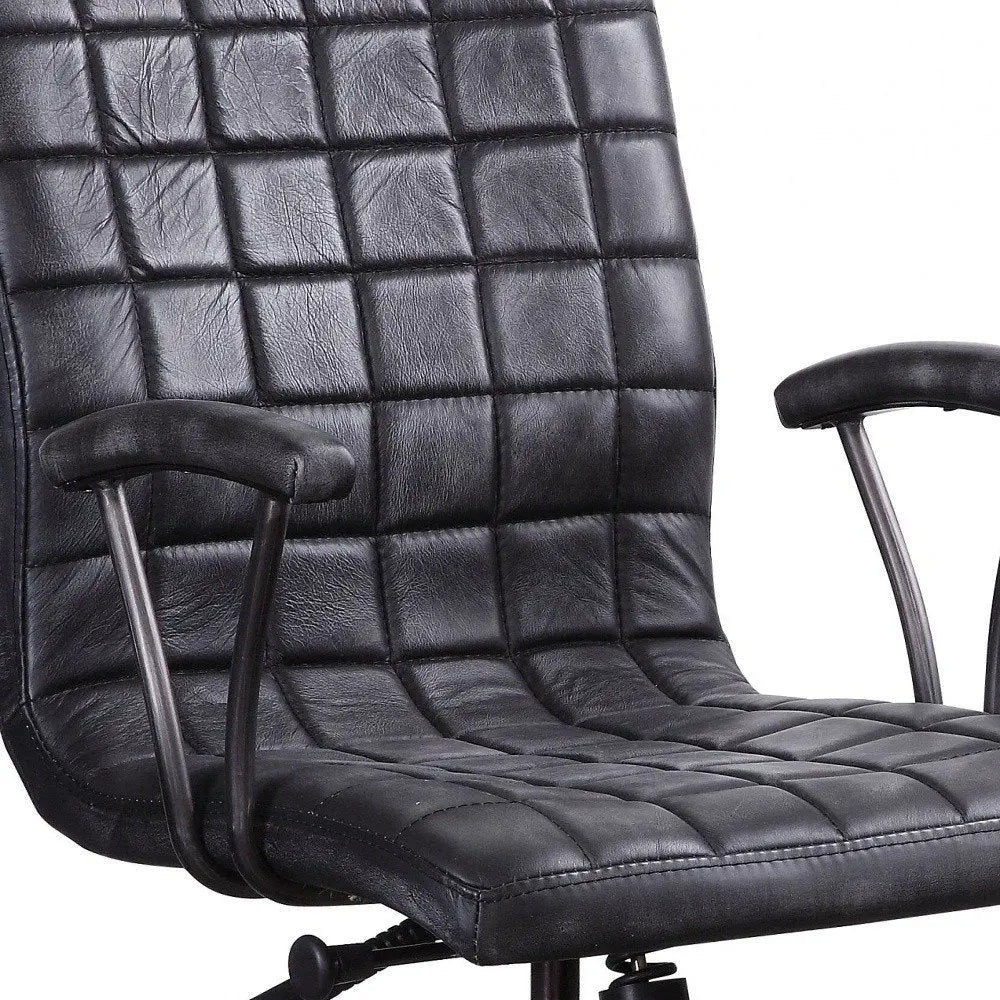 24" X 25" X 36" Vintage Black Top Grain Leather Aluminum Metal Upholstered (Seat) Casters Engineered Wood Executive Office Chair HomeRoots