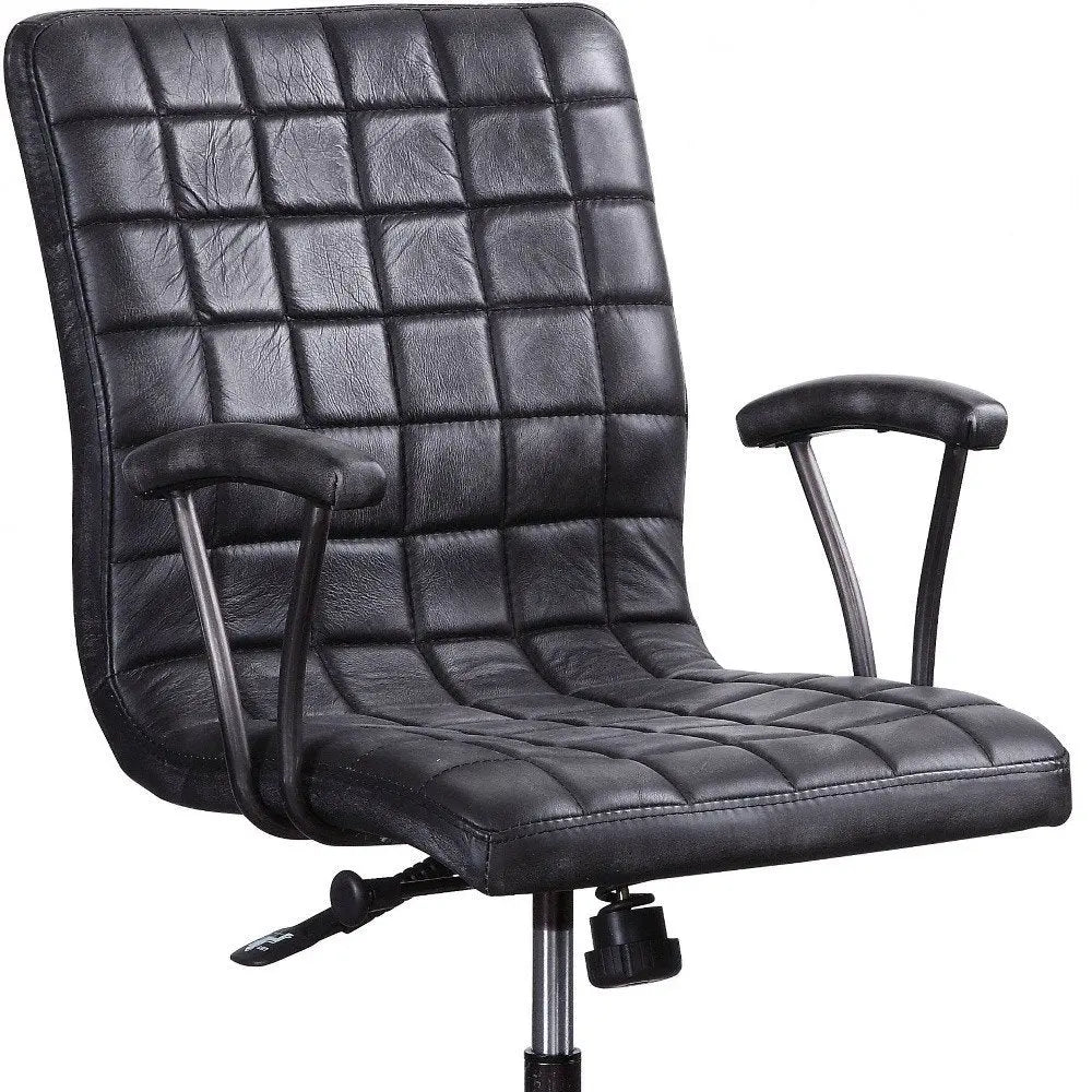 24" X 25" X 36" Vintage Black Top Grain Leather Aluminum Metal Upholstered (Seat) Casters Engineered Wood Executive Office Chair HomeRoots