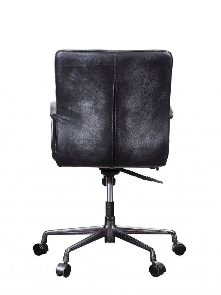 24" X 25" X 36" Vintage Black Top Grain Leather Aluminum Metal Upholstered (Seat) Casters Engineered Wood Executive Office Chair HomeRoots
