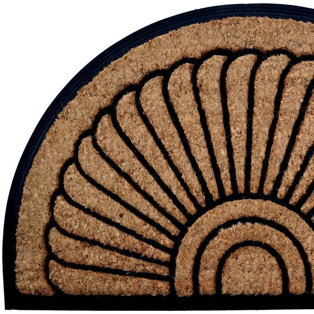 24" X 36" Beige and Black Rubber and Coir Outdoor Semi Circle Door Mat - NOBLE HOME INTERIORS