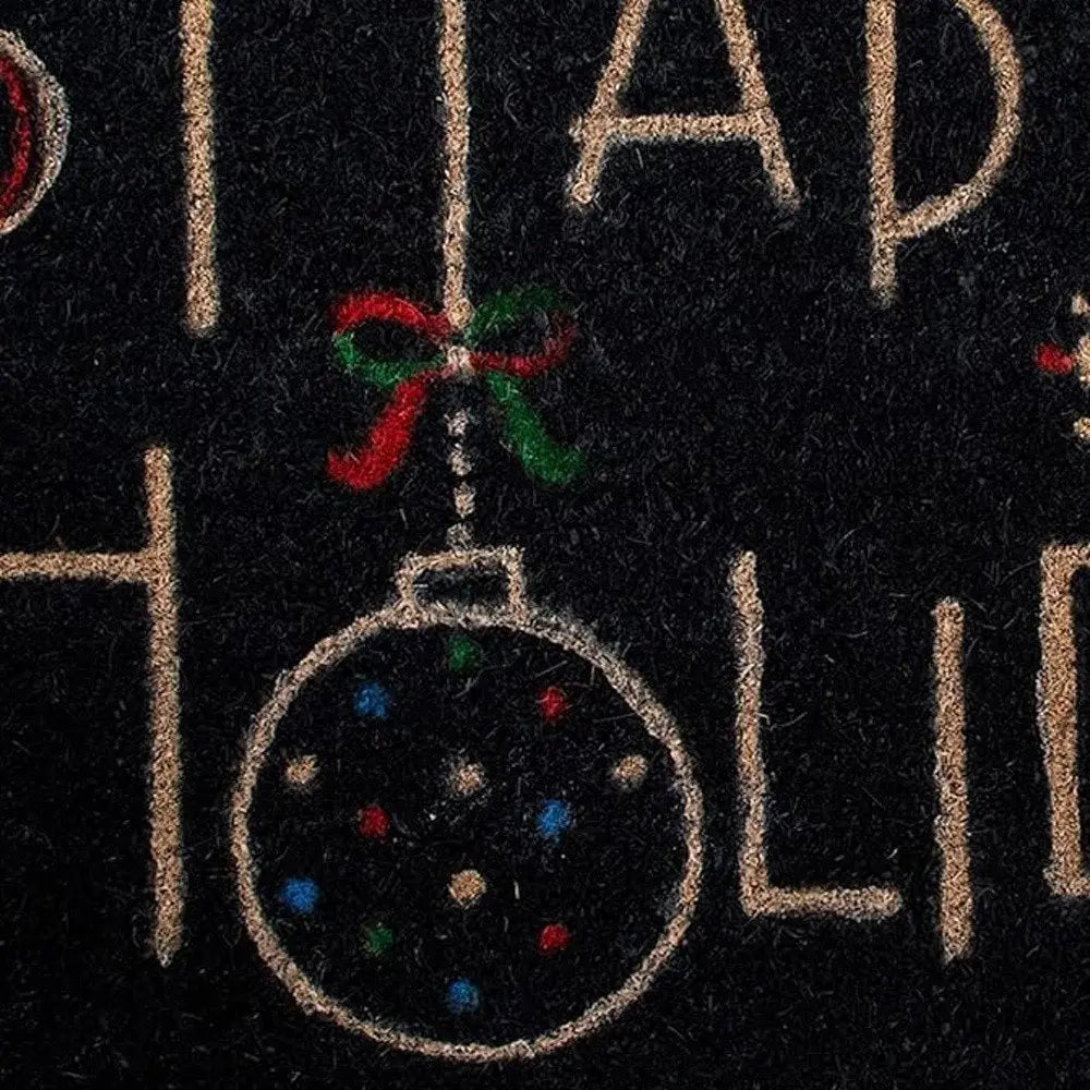 24" X 36" Black and Natural Coir Happy Holidays Outdoor Christmas Door Mat - NOBLE HOME INTERIORS
