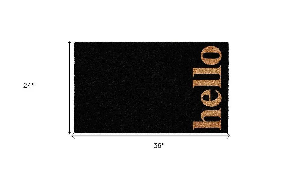 24" X 36" Black and Natural Coir Hello Outdoor Door Mat - NOBLE HOME INTERIORS