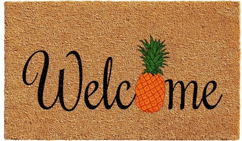 24" X 36" Black And Natural Coir Pineapple Welcome Outdoor Door Mat - NOBLE HOME INTERIORS