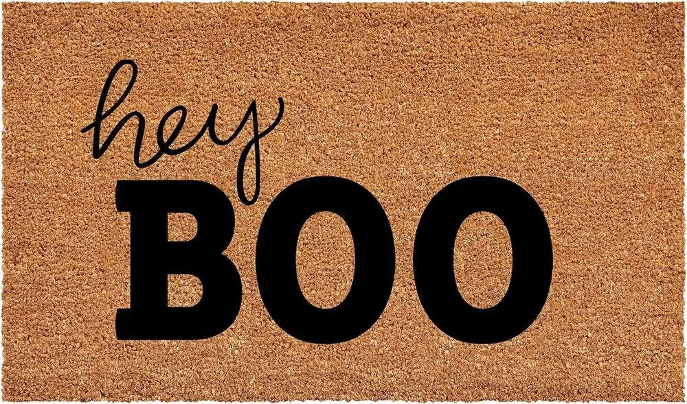 24" X 36" Black And Natural Halloween Halloween Hey There Outdoor Coir Door Mat - NOVA HOME FURNITURE