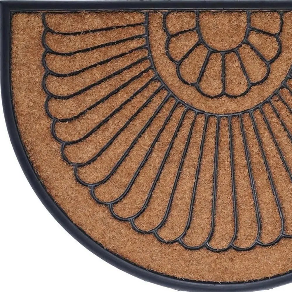 24" X 36" Black And Natural Semi Circle Outdoor Coir And Rubber Door Mat - NOBLE HOME INTERIORS