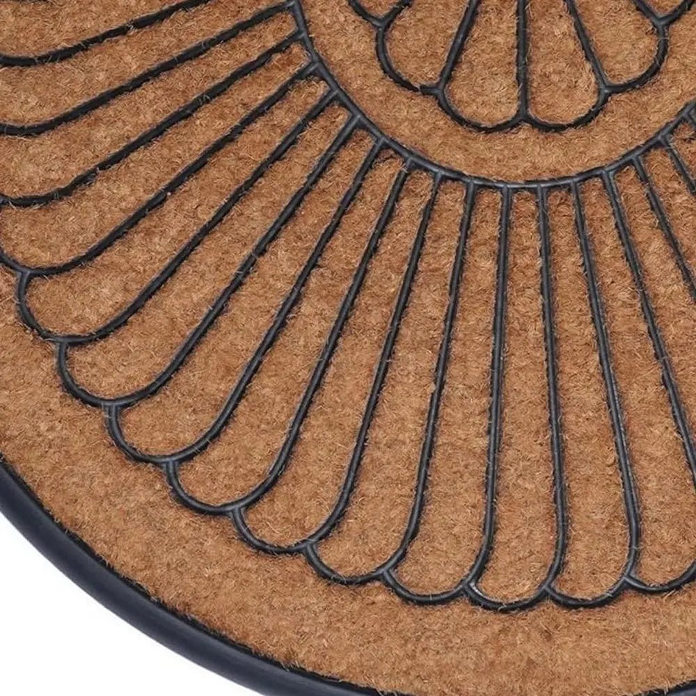24" X 36" Black And Natural Semi Circle Outdoor Coir And Rubber Door Mat - NOBLE HOME INTERIORS