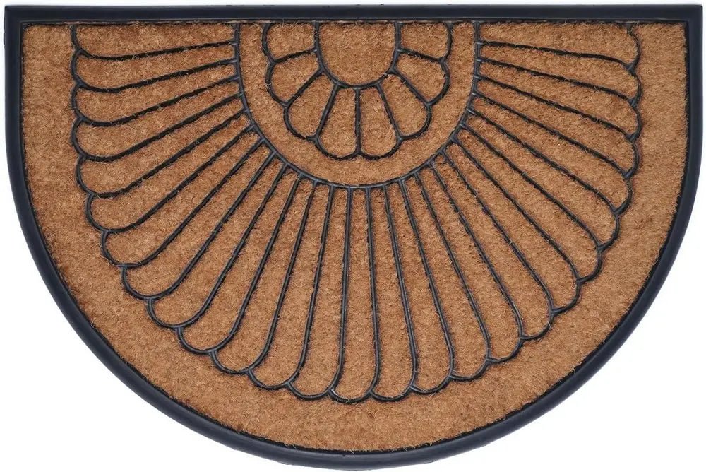 24" X 36" Black And Natural Semi Circle Outdoor Coir And Rubber Door Mat - NOBLE HOME INTERIORS
