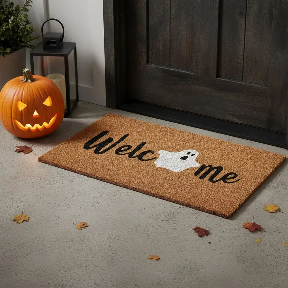 24" X 36" Black Natural And White Halloween Halloween Welcome Outdoor Coir Door Mat - NOVA HOME FURNITURE