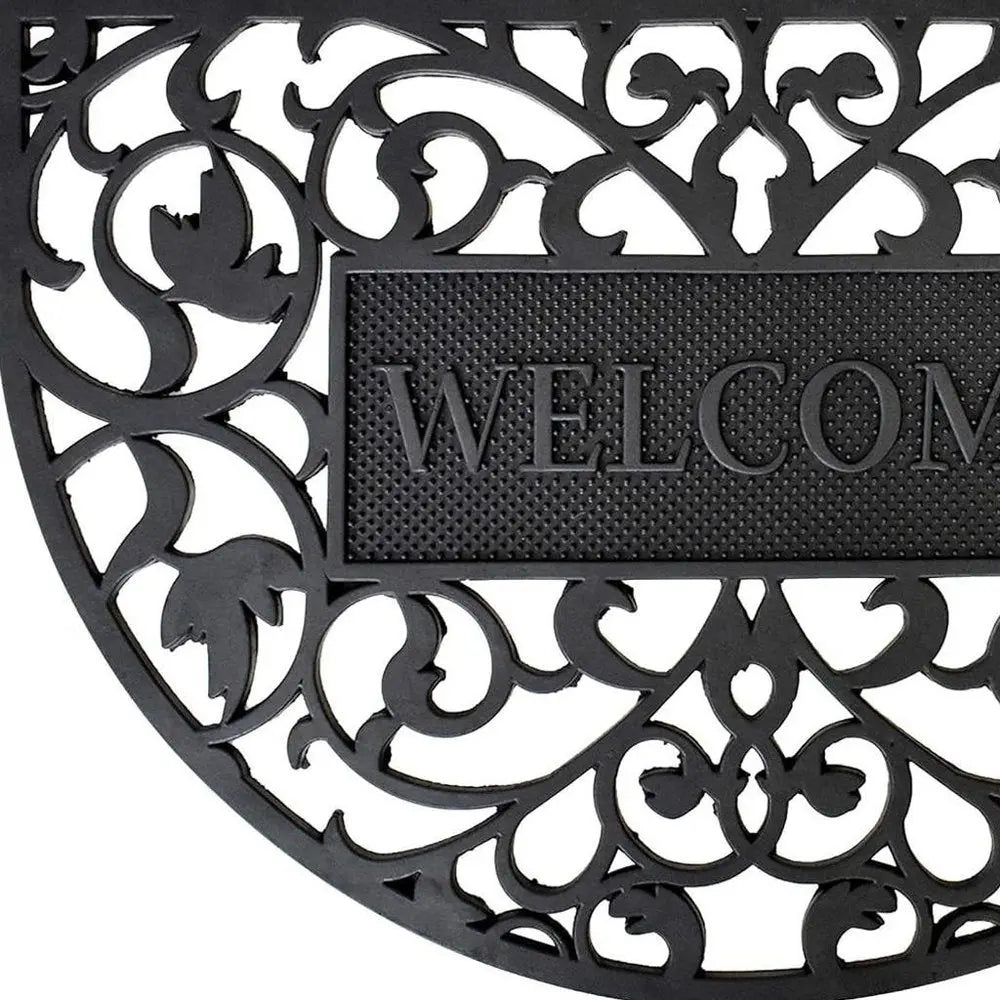 24" X 36" Black Scrollwork Welcome Semi Circle Outdoor Rubber Door Mat - NOBLE HOME INTERIORS