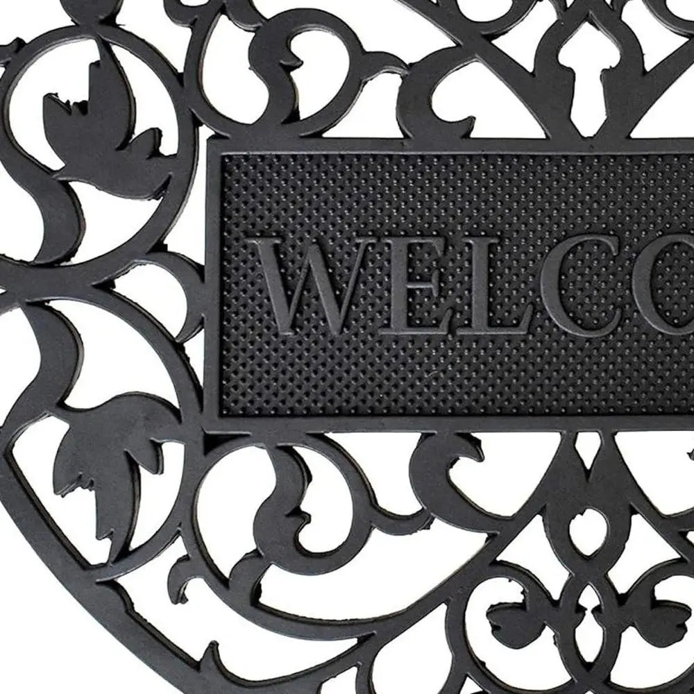 24" X 36" Black Scrollwork Welcome Semi Circle Outdoor Rubber Door Mat - NOBLE HOME INTERIORS