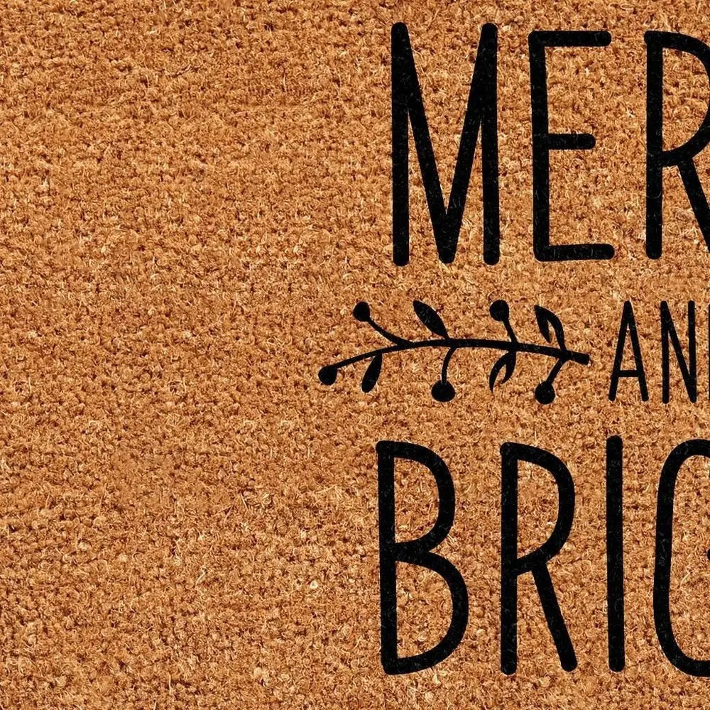 24" X 36" Brown And Black Christmas Merry and Bright Outdoor Coir Door Mat - NOVA HOME FURNITURE