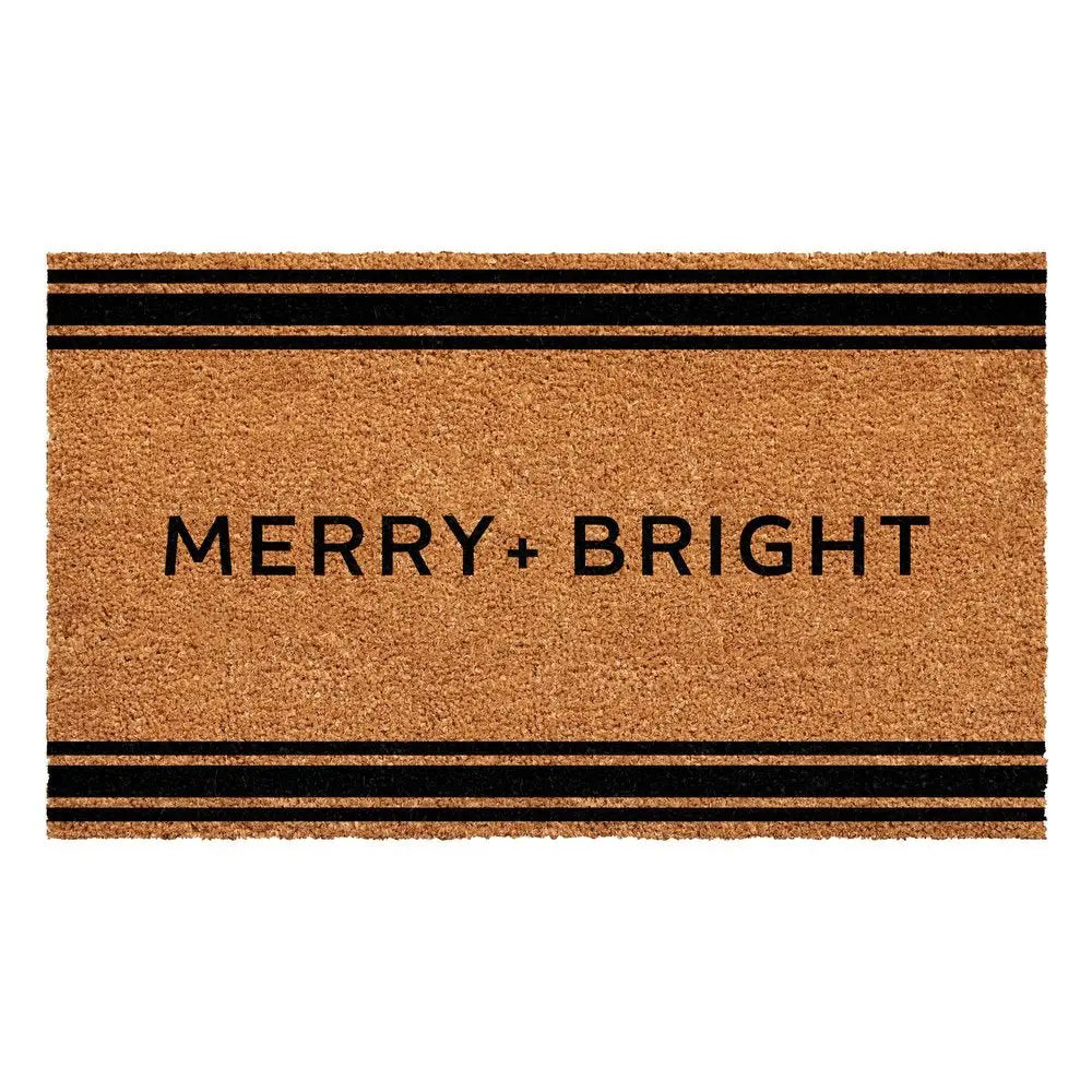 24" X 36" Brown And Black Christmas Merry and Bright Outdoor Coir Door Mat - NOVA HOME FURNITURE