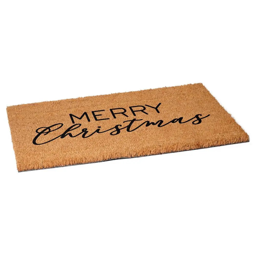 24" X 36" Brown And Black Christmas Merry Christmas Outdoor Coir Door Mat - NOBLE HOME INTERIORS