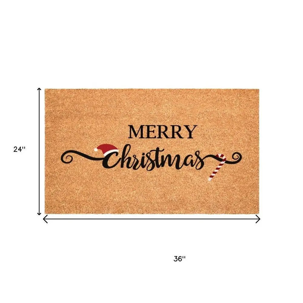 24" X 36" Brown And Black Christmas Merry Christmas Outdoor Coir Door Mat - NOVA HOME FURNITURE